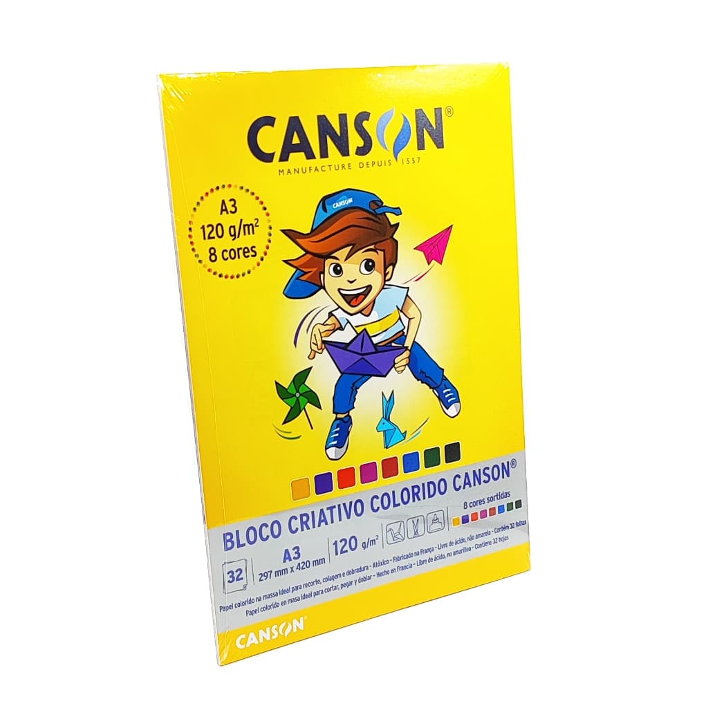 Papel Colorido Canson 8 Cores A3 32 Folhas 120g/m2 Criativo
