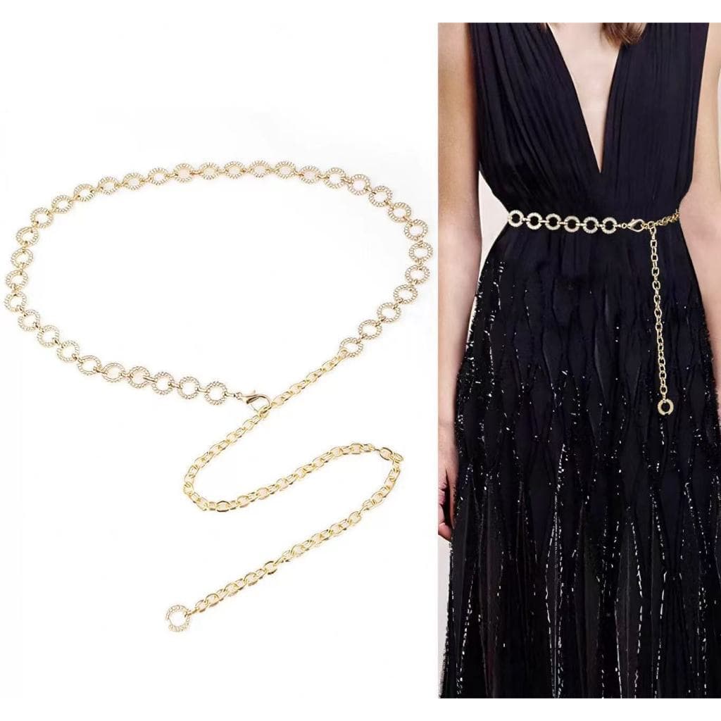 Corrente feminina com cinto oval de strass e diamante Lyy6-18