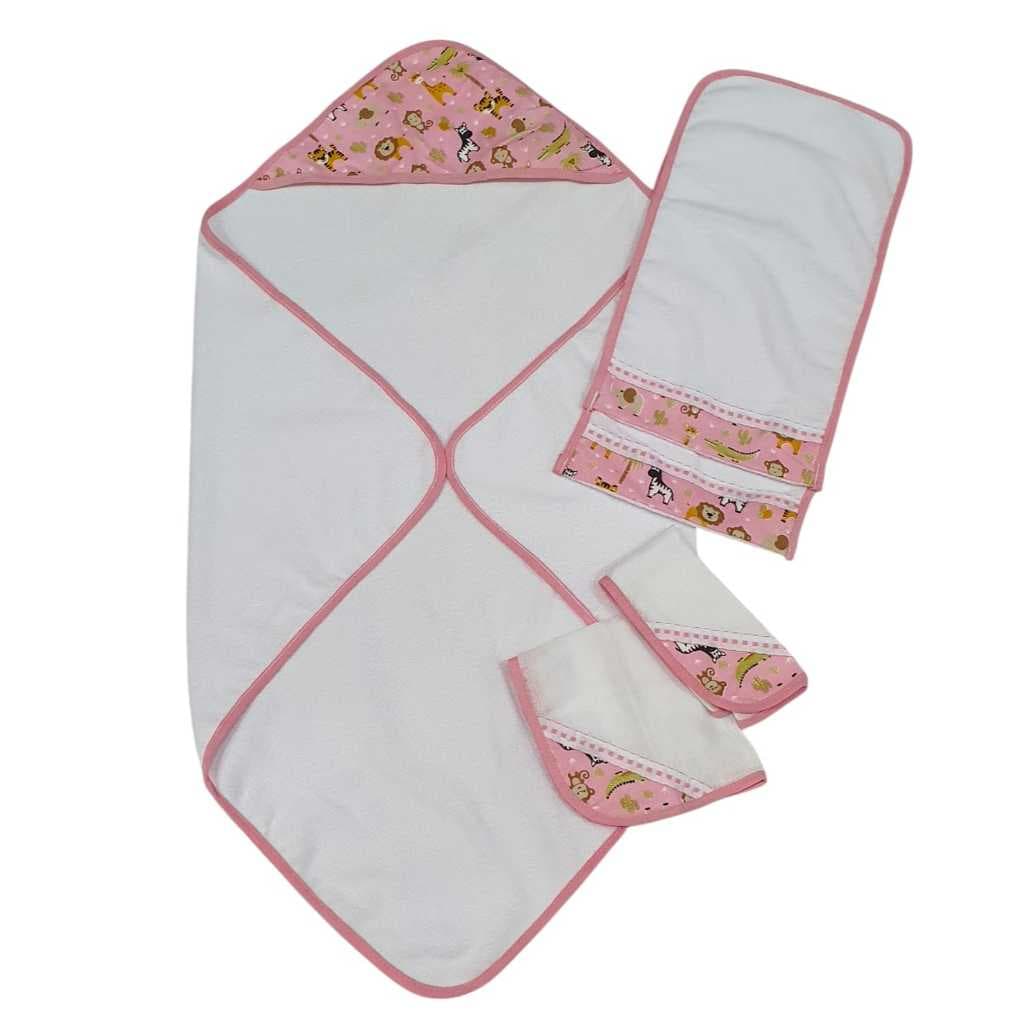 Toalha de Banho Bebê + 2 Toalhas de Ombro + 2 Fralda de Boca para Bebê 100% Algodão Estampada