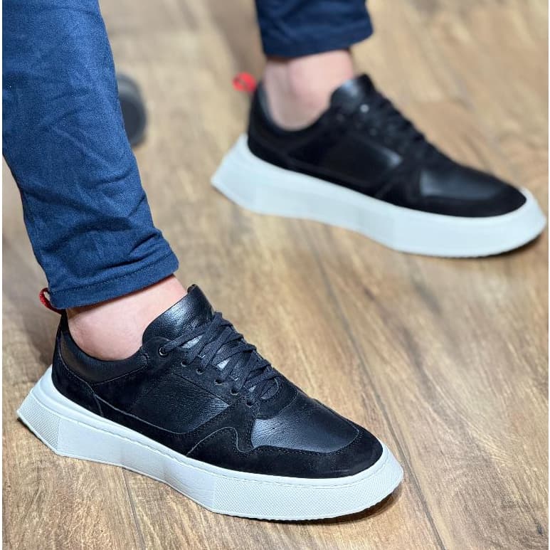Tenis Casual Hollywood Y320 Nobuck Preto Estiloso  em Couro Legítimo super Leve