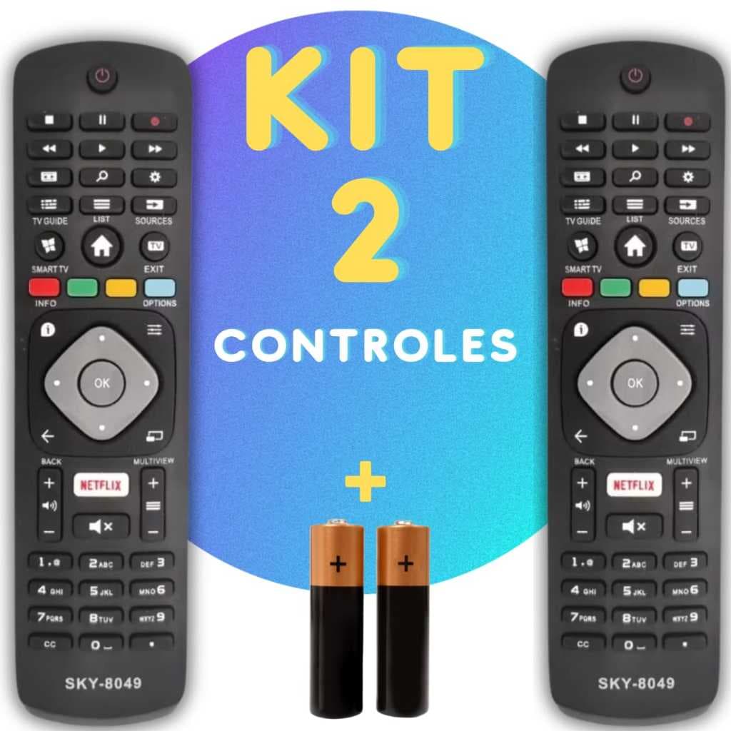 Kit 2 Controle Remoto Tv Philips Lcd Led Smart Com Netflix 8049
