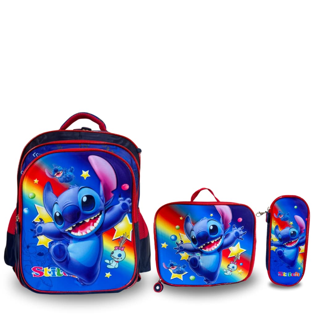 Kit Mochila Stitch Escolar Infantil Menino Masculino Reforçada Grande Térmica