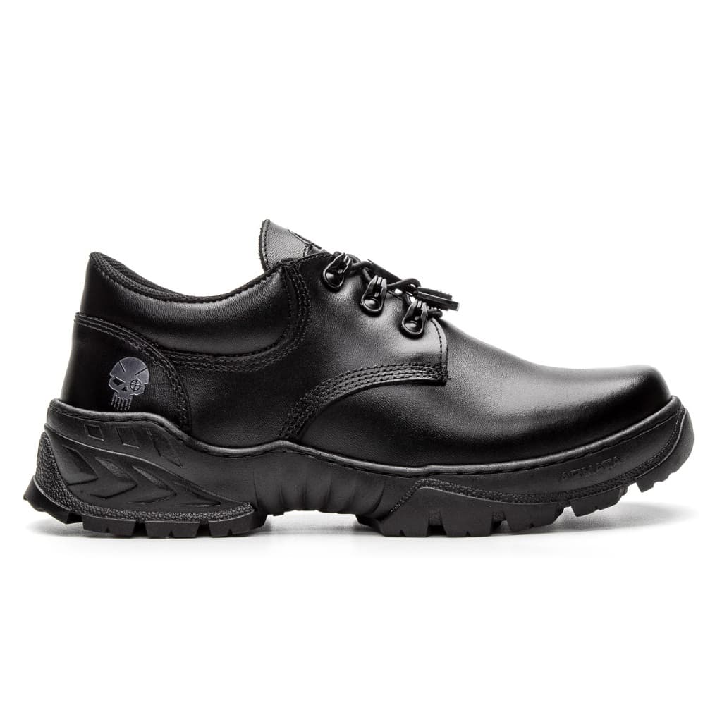 Sapato Em Couro Militar Segurança Armata Strong Preto Liso Elástico