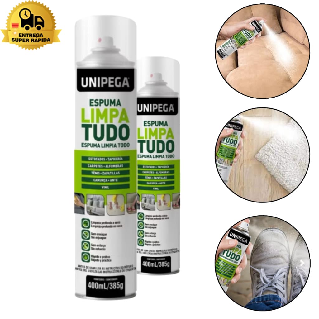 Kit 2 Espumas Magica Limpa Tudo Sofa Tênis Bolsa  Tapetes Estofados 400ml Limpa Seco Cheiro