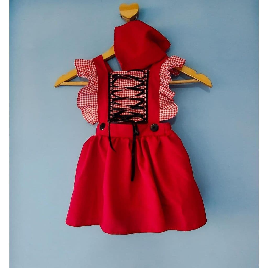 Romper Saia Jardineira Conjunto Temático Mêsversário Chapeuzinho Vermelho