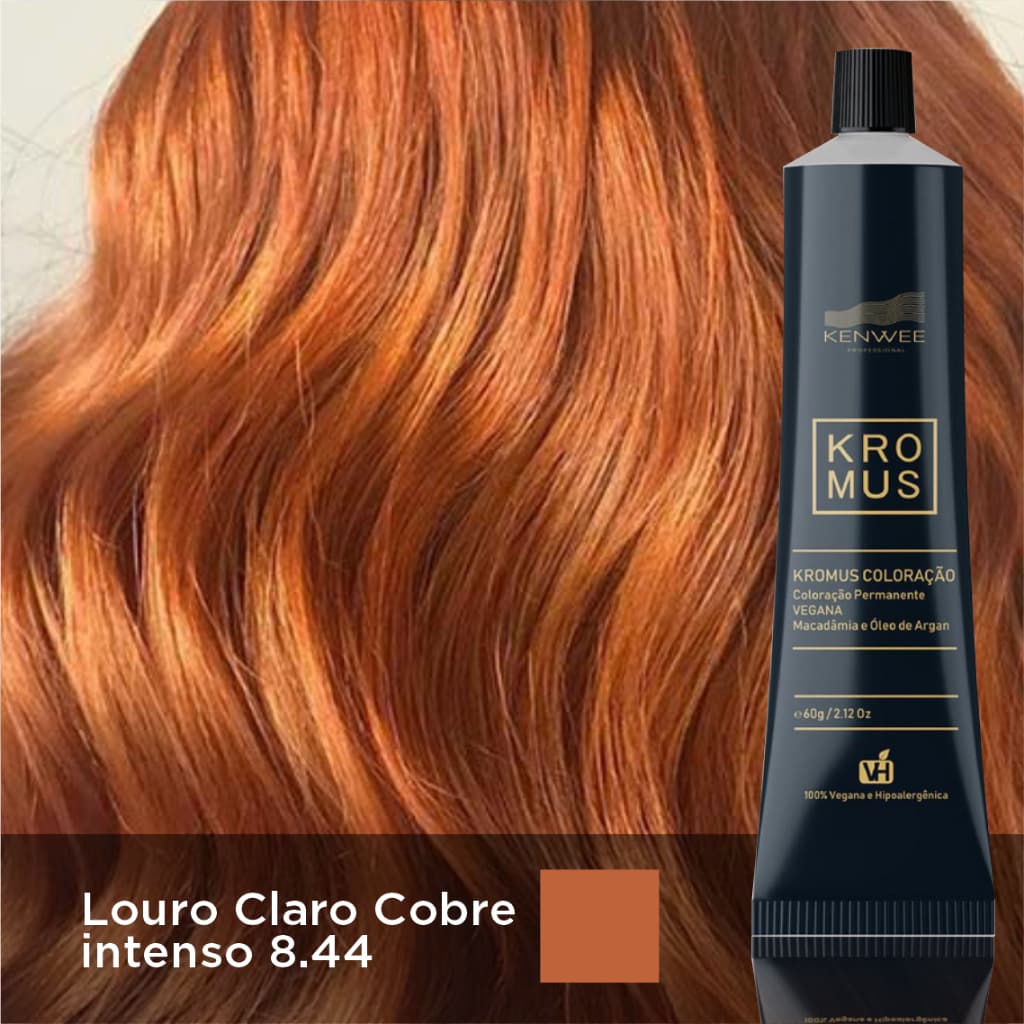 Coloração Permanente 100% Vegana e Hipoalergênica Louro Claro Cobre Intenso Kromus Kenwee 60g