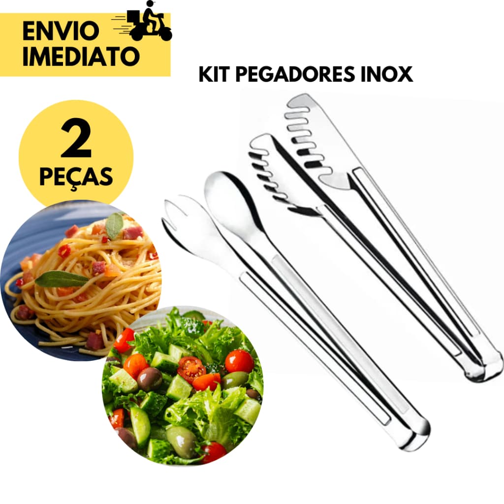 2 Pegadores de Inox para Massas e Saladas Tamanho 29 CM kit Utensílios Perfeito para sua Cozinha Buffet de Saladas Massa