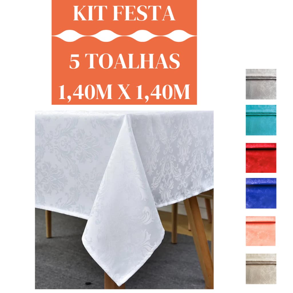 Conjunto de 5 Toalhas de Mesa Jacquard 1,40m x 1,40m para 4 Lugares de Alta Qualidade 100%Poliéster