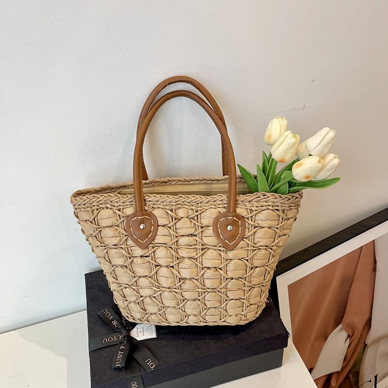 Bolsa de palha de grande capacidade para férias casuais praia portátil nova moda bolsa de ombro tecida