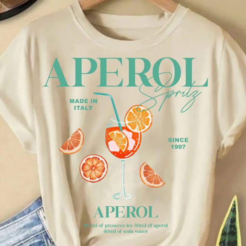 Camiseta Feminina Lançamento Estampada Aperol 100% algodão Soltinha Larga