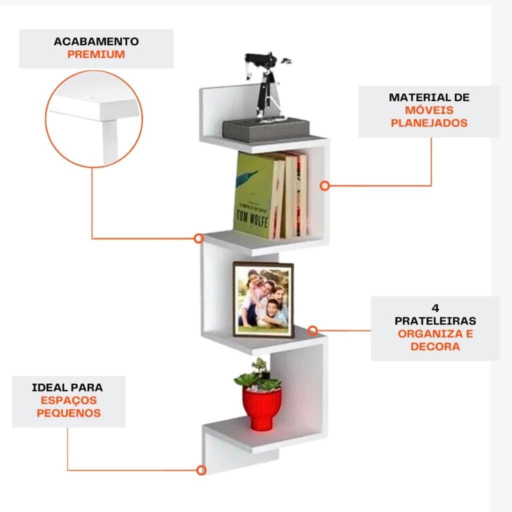 Trio de Prateleiras de Canto em MDF Branco – Ideal para Decoração, Brinquedos e Livros
