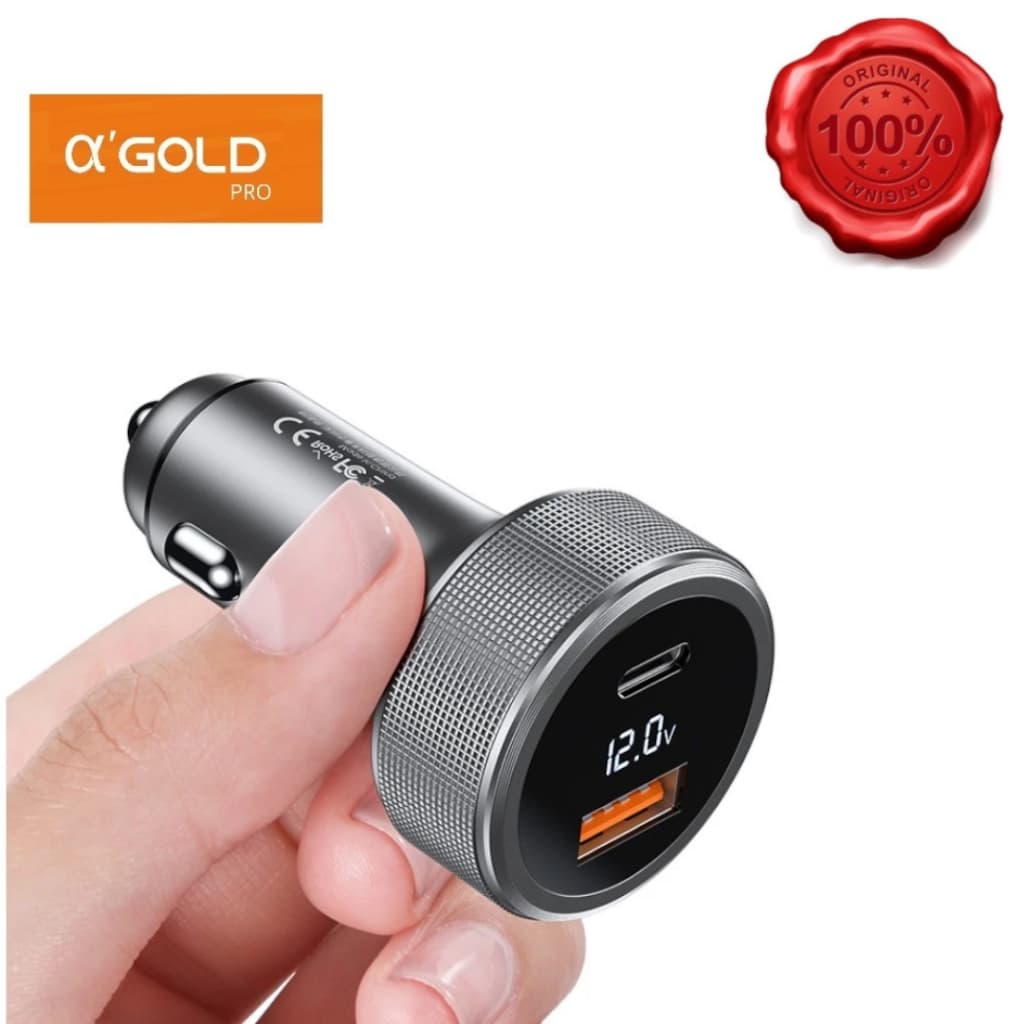 Carregador Veicular Turbo 60W 9.1A com Exibição de LED CJ12-4 A' Gold Carregador Para Carro