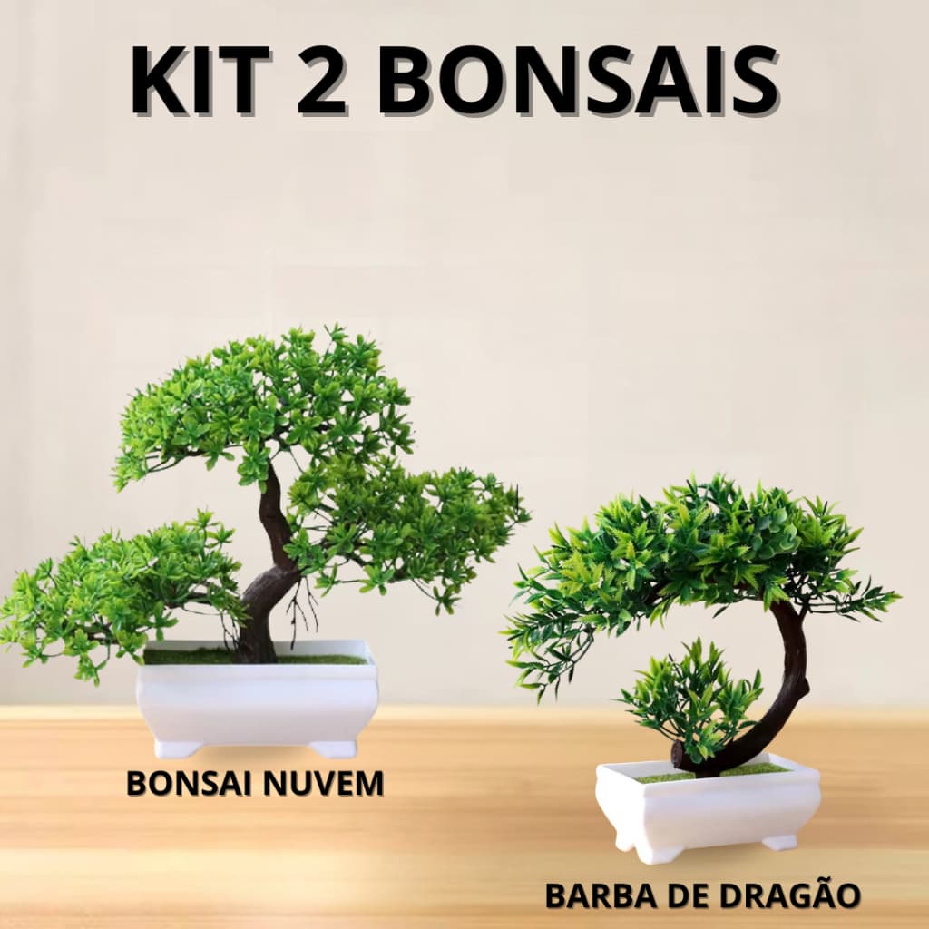 Kit 2 Bonsai Barba de Dragão e Nuvem Artificial Plástico Realista Natural Pinho Bonsai p/Decorações