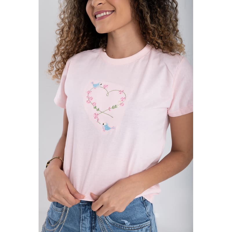 BLUSA T-SHIRT FEMININA BORDADA, BABY LOOK 100% ALGODÃO ,MODA CRISTÃ CASUAL TAM: P,M,G e GG
