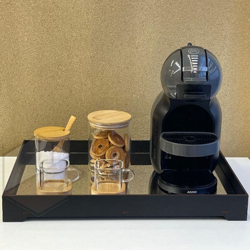 Bandeja Luxo Preta Espelhada Banheiro Lavabo Cozinha Apoio para Servir Cafe Cha Vinho Bar Multiuso
