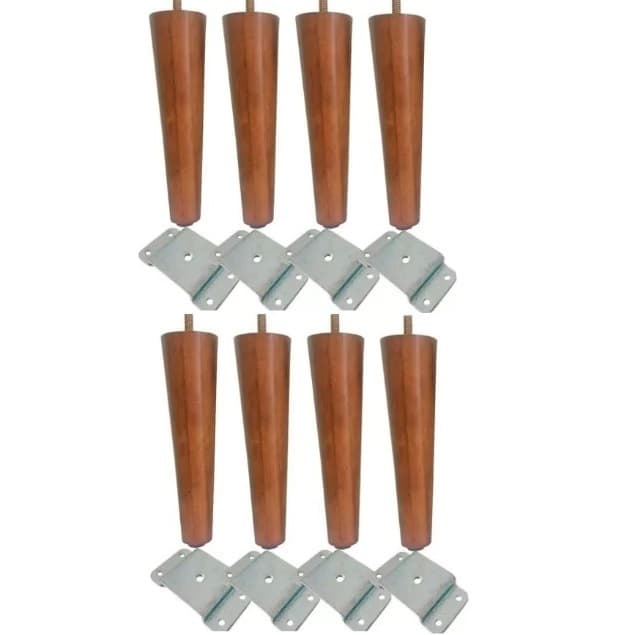 Kit Jogo 8 Pés Palito Castanho 30CM Com 8 Chapinha Inclinada Para Poltrona Puff Rack Móveis