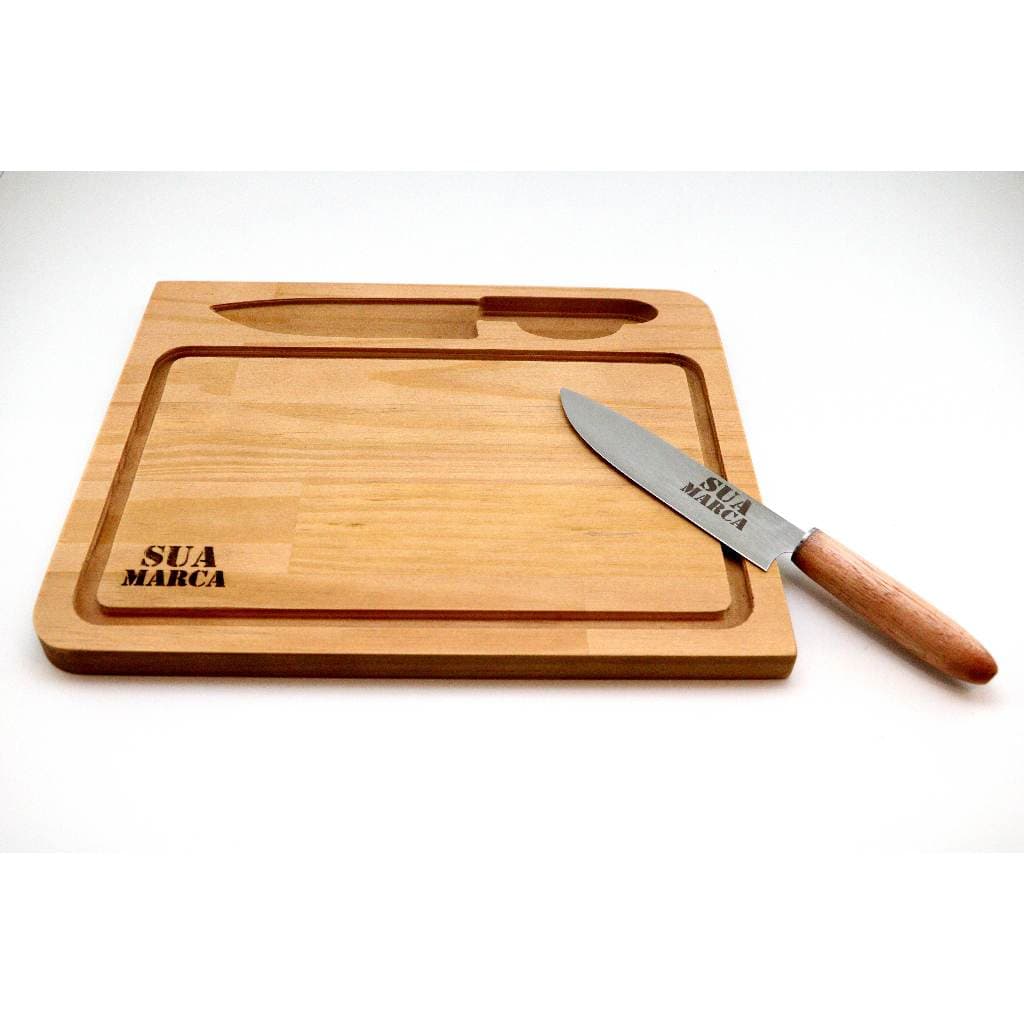 Kit Churrasco Personalizado - Faca e Tábua com entalhe para faca
