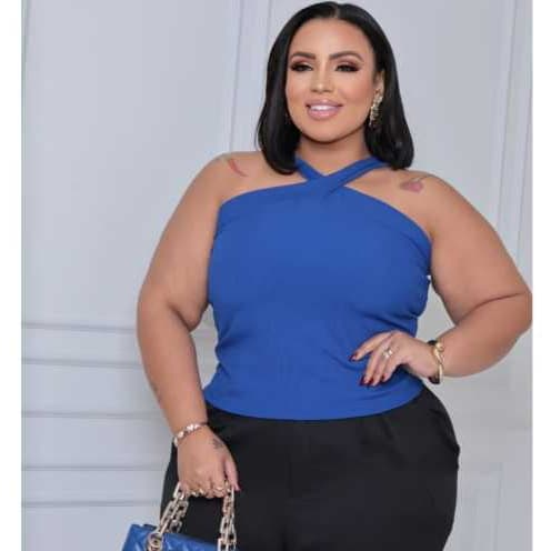 blusa feminina Cropped plus size liso manha canelado regata 55060