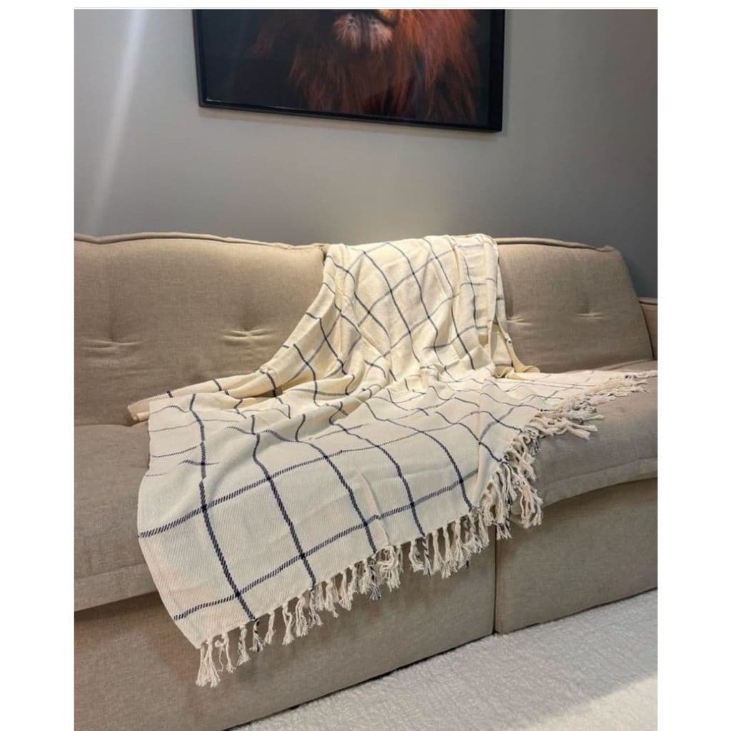 Manta para Sofá Decorativa Gigante de Sofá Algodão Grid