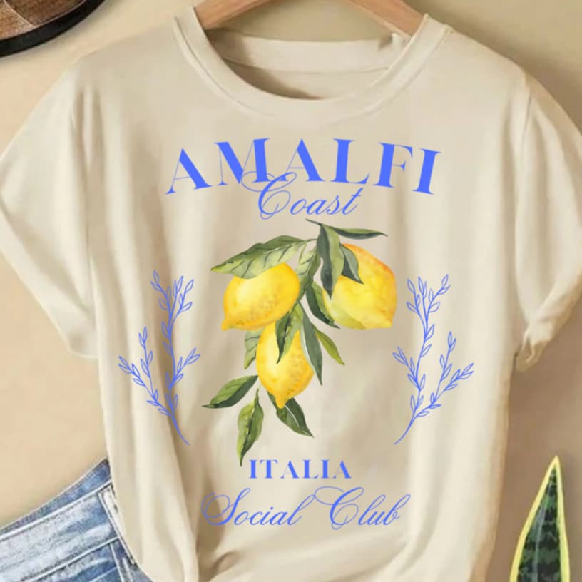 Camiseta Gola Redonda Feminina Estampada AMALFI Qualidade 100% algodão Soltinha Larga