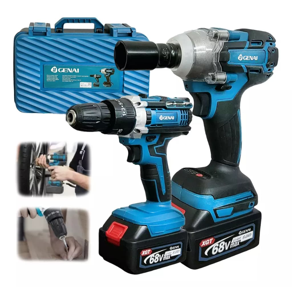 Kit Parafasudeira Chave De Impacto + Furadeira de impacto 68v Portátil Recarregável Com 2 Baterias