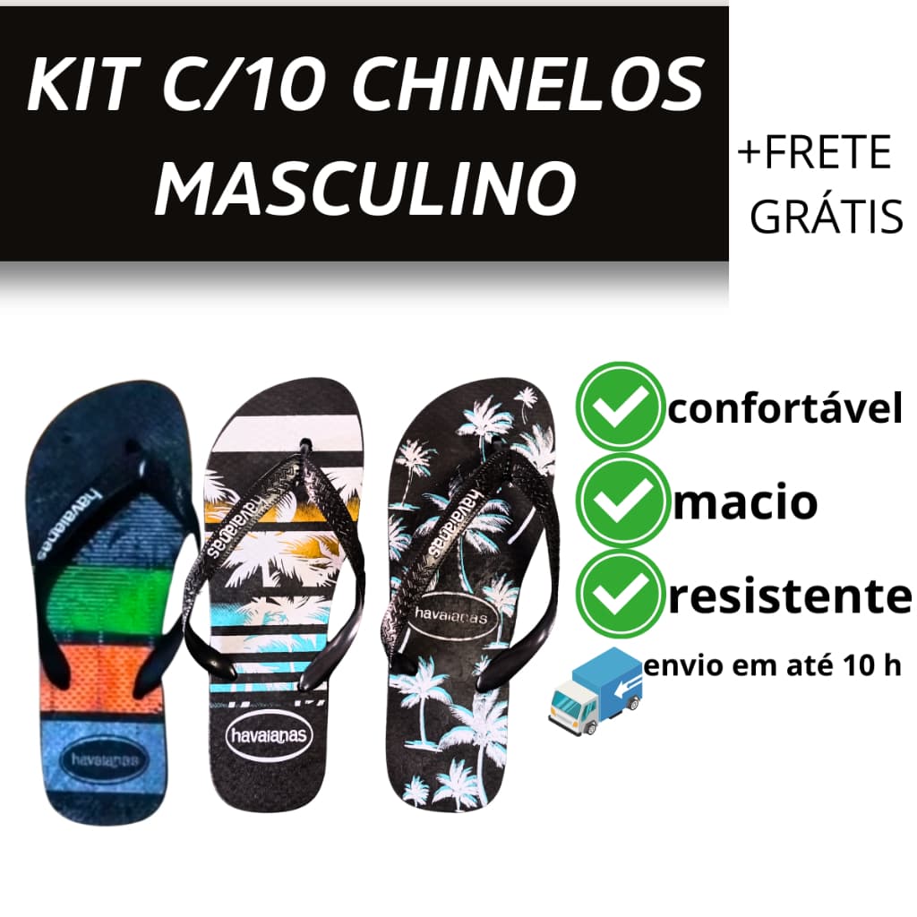 Kit 10 Pares Chinelos masculino estampado atacado