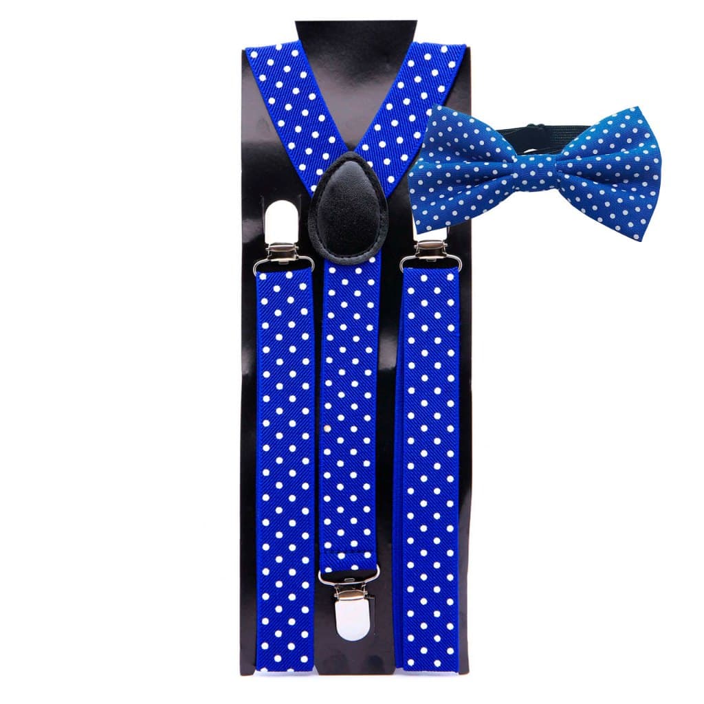 Kit Suspensório Azul Bolinha + Gravata Borboleta