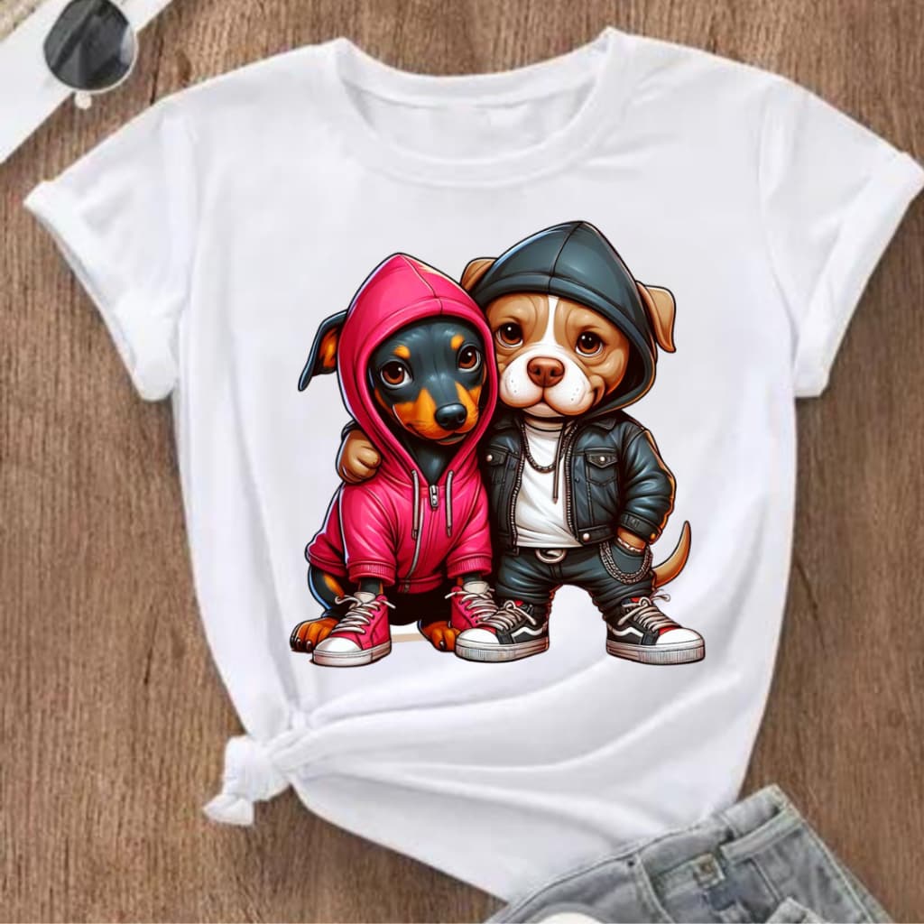 Camiseta T-shirt Feminina Estampada Pet Dog Blusas Com Estampas de Cachorrinhos
