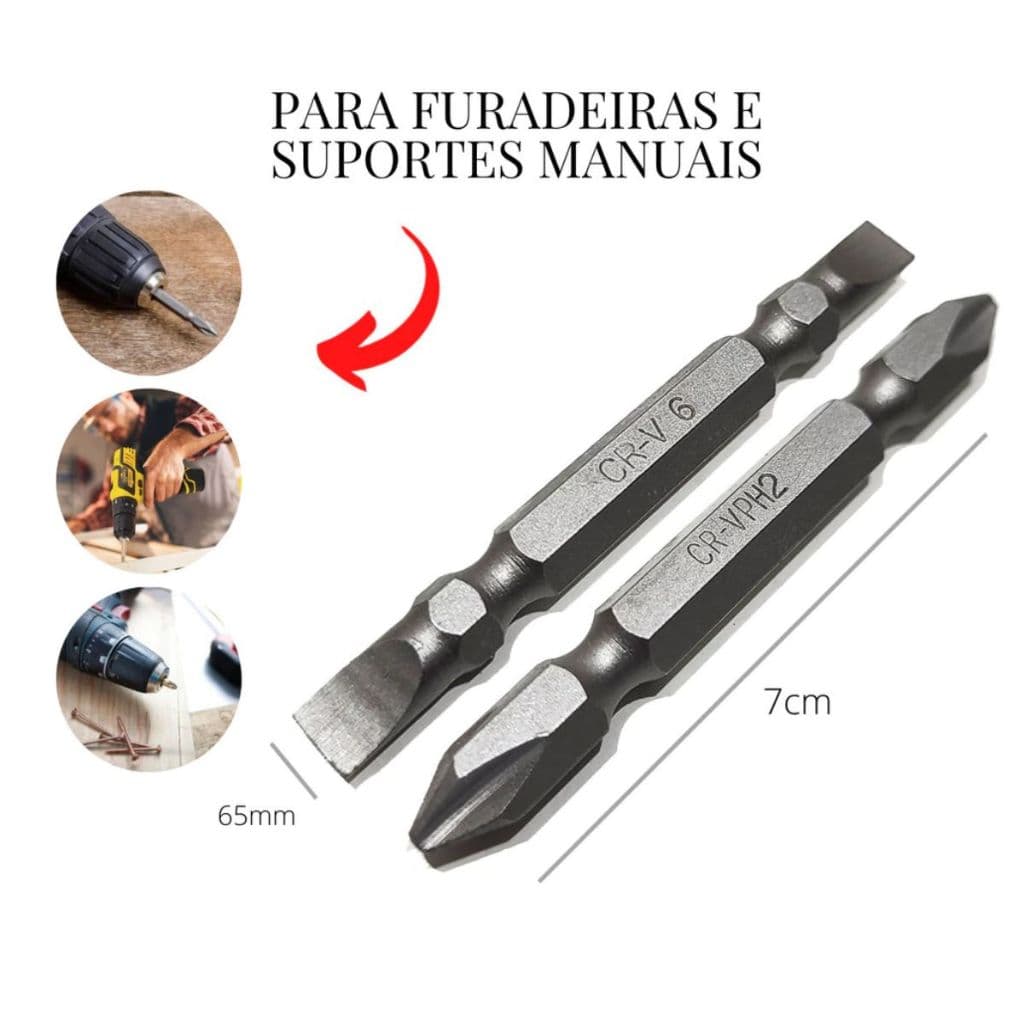 Kit Ponteira Parafusadeira Com 10 Bit Ponta Dupla Magnético Phillips Fenda Ponta Dupla 65mm.