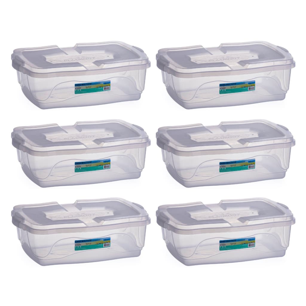 Kit 6 Caixas Organizadoras 12L Transparente de Plástico Resistente Para Brinquedos Roupas