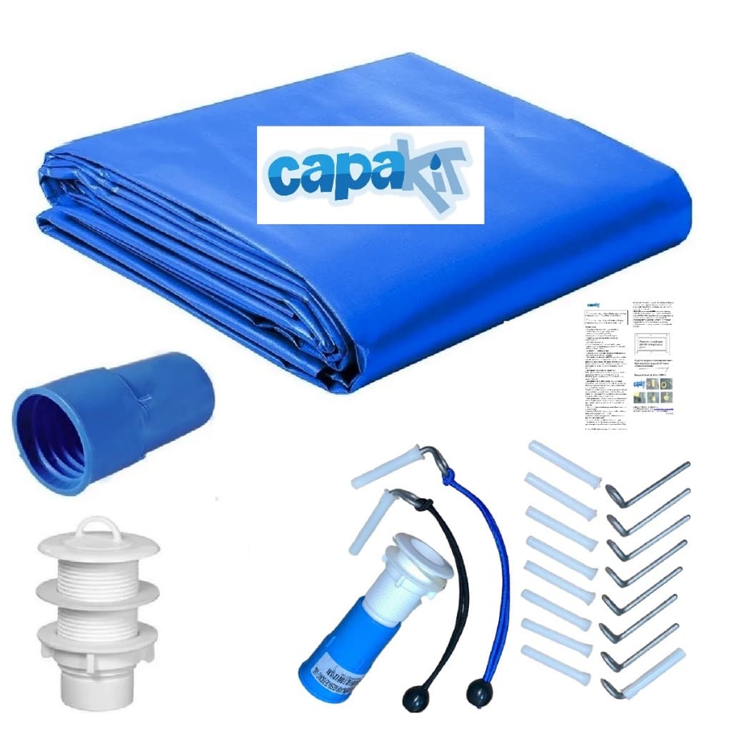 Capa p/ Piscina Capakit + Dreno + Pinos Alum 1x2 até 3x5m