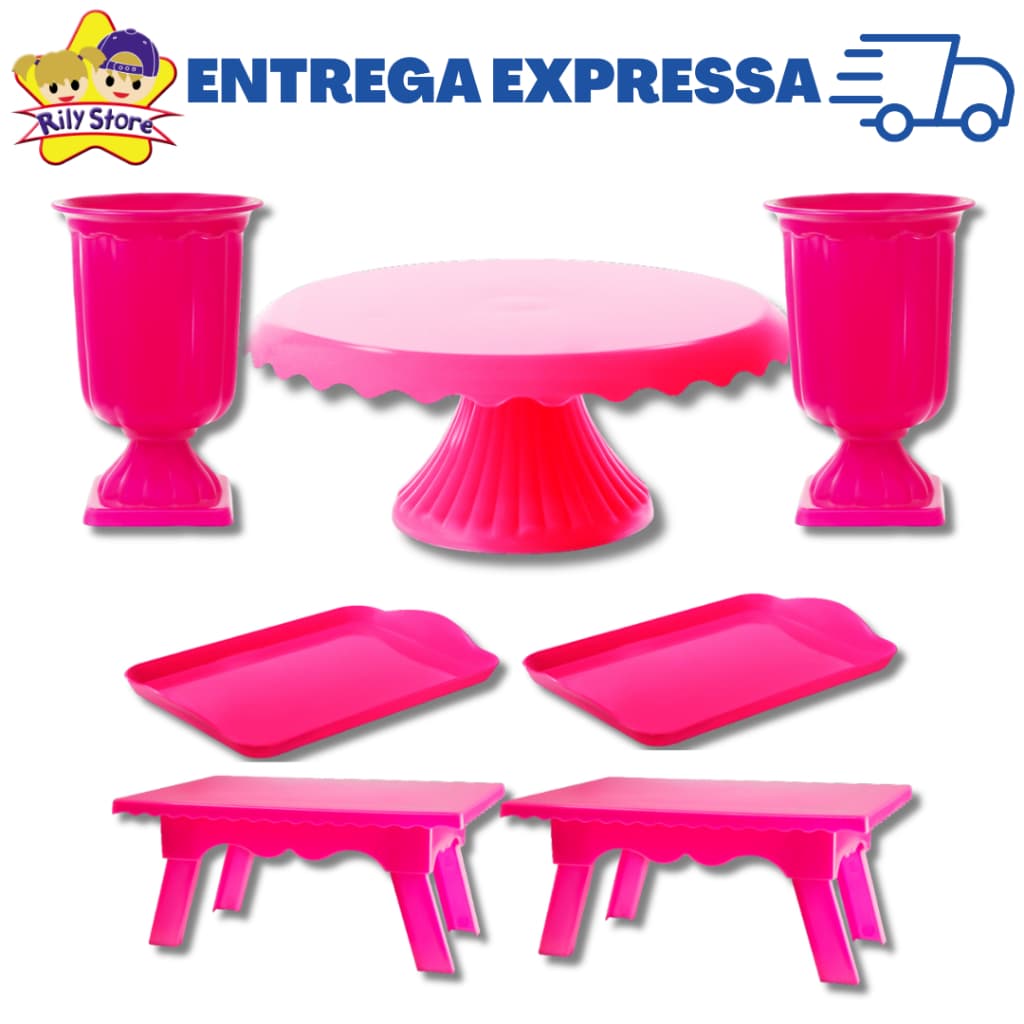 Kit Decoração Boleira Cake Renda 22cm+ 2 Mesinhas+2 Bandejinhas 20x13cm+2 Vasos Grego(+20 Cores )