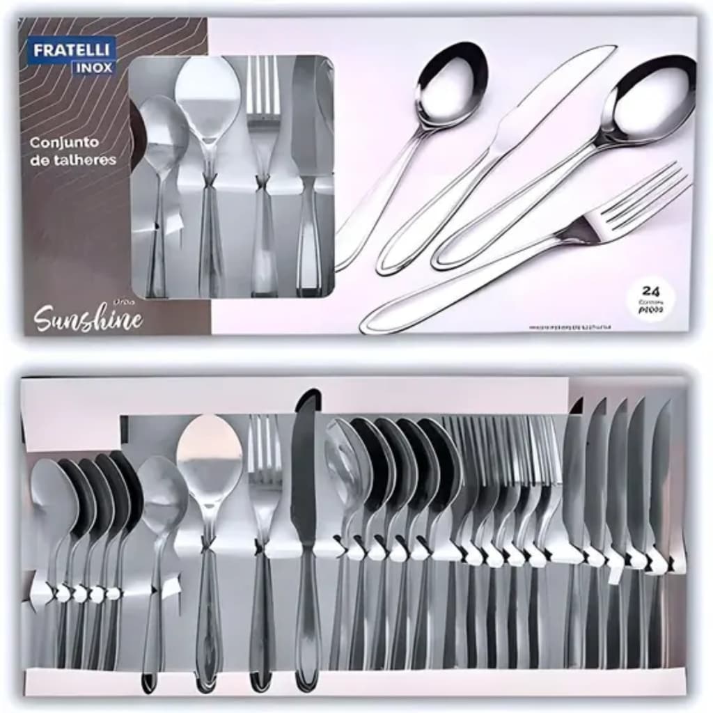 Kit Conjunto de Talheres em Aço Inox Black Dourado Mesa Casa Restaurante Buffet Faqueiro 24 Peças