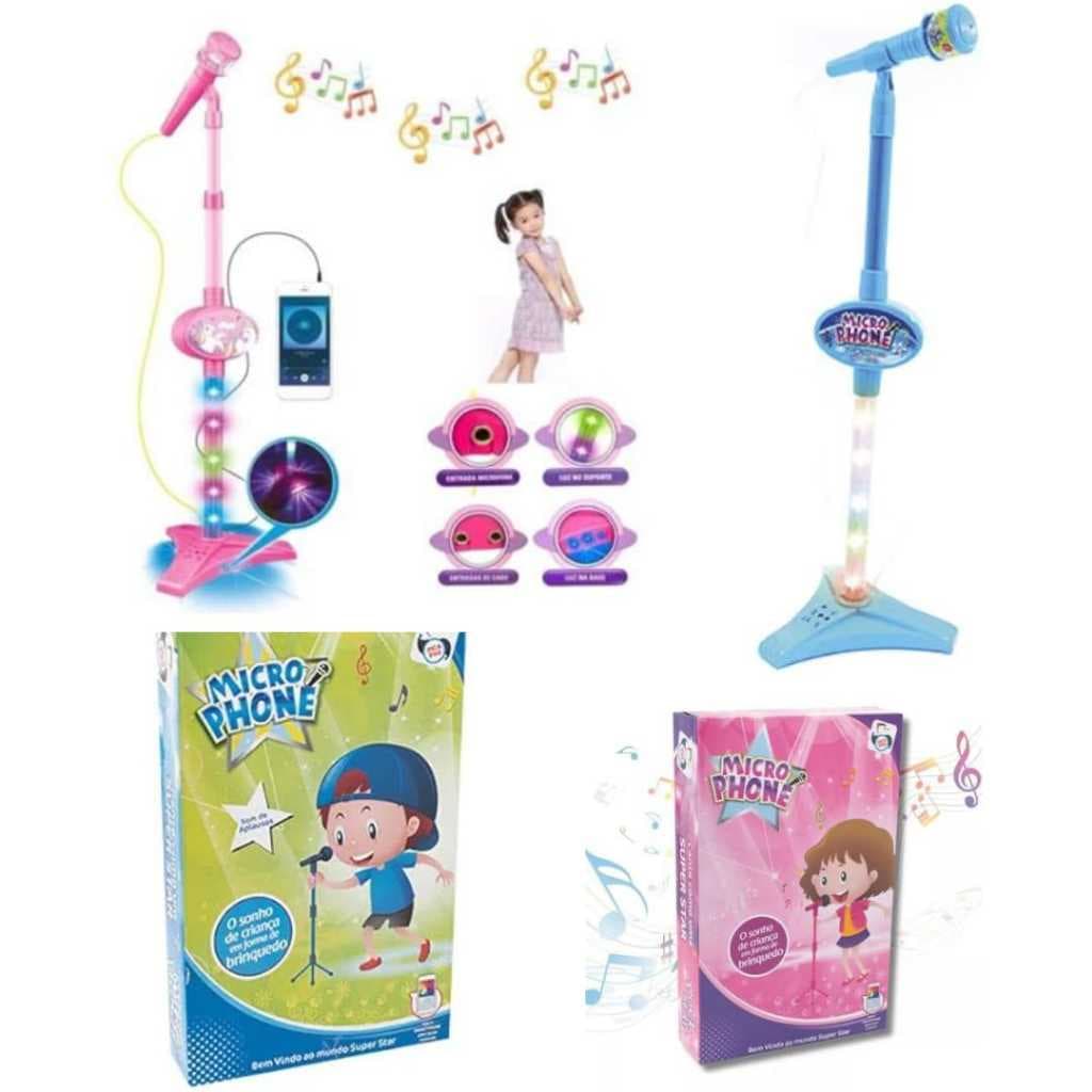 Brinquedo Microfone SuperStar c/ Tripé 88cm - PicaPau