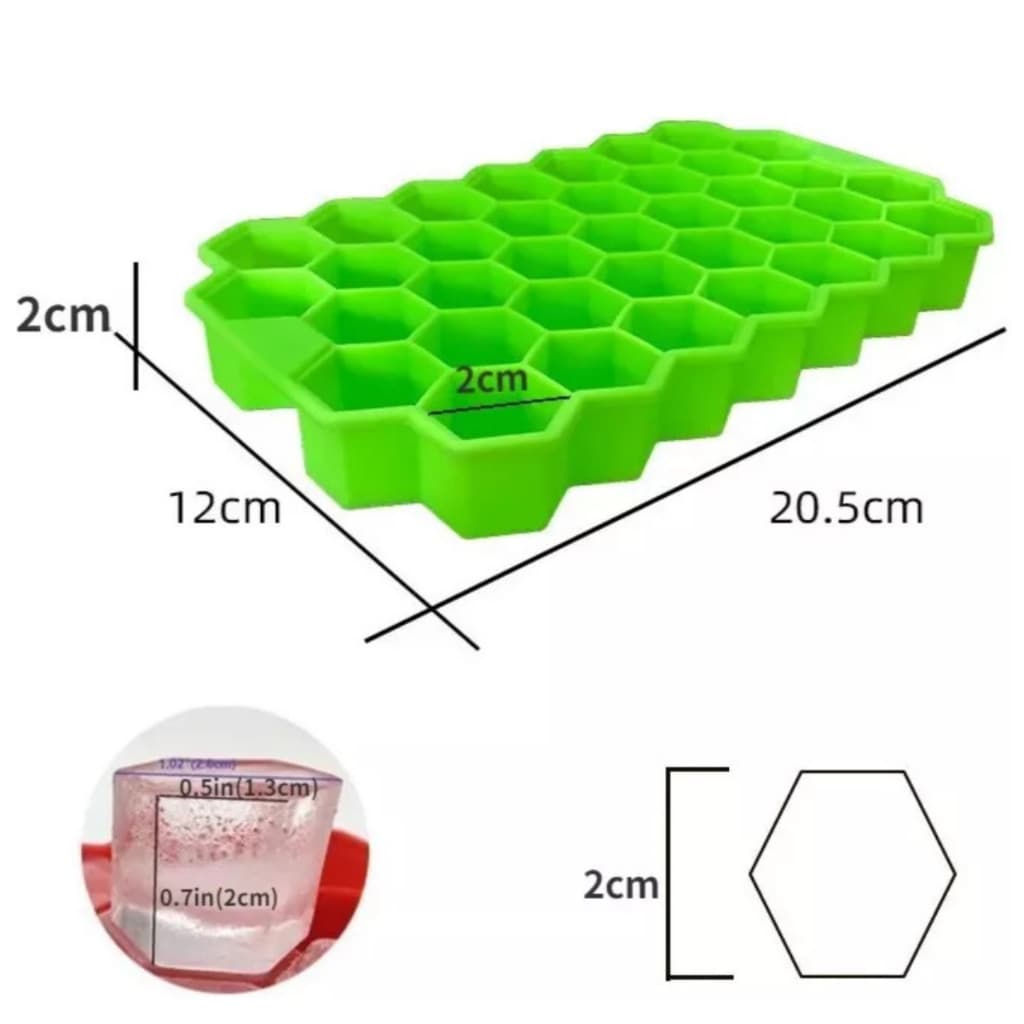 Forma de Gelo em Silicone com tampa 37 Cubos Sextavado