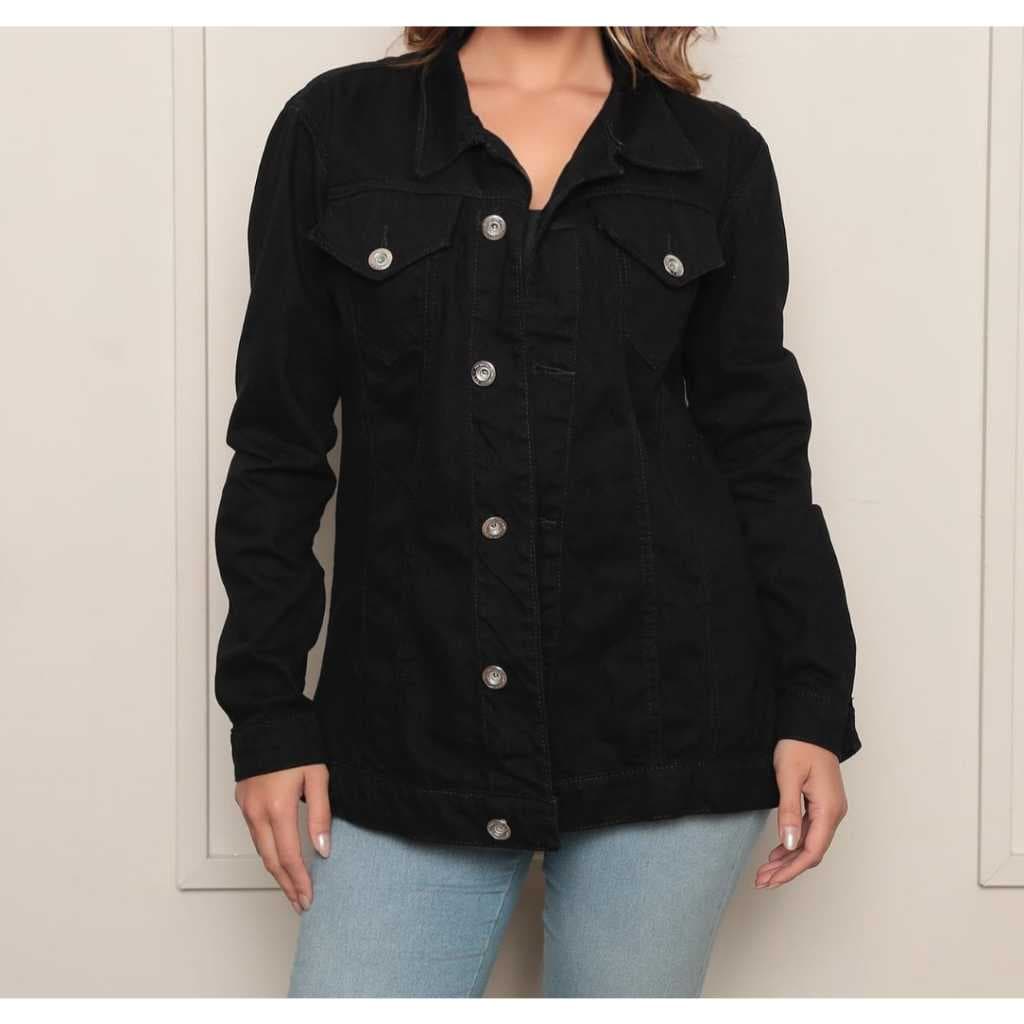 max jaqueta max jeans preta com botões e punhos estilo casual chic