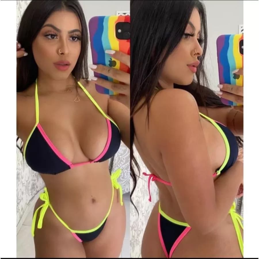 Biquini Marquinha Bicolor Neon Moda Verão Bikini Feminino Sem bojo Envio Imediato