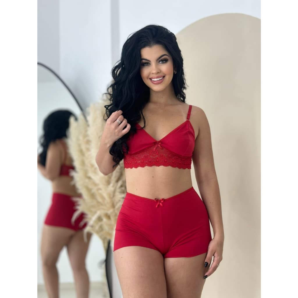 Kit 2 Baby Doll Luxo Sensual Pijama Feminino Espera Marido Suede Renda Short Doll Cropped
