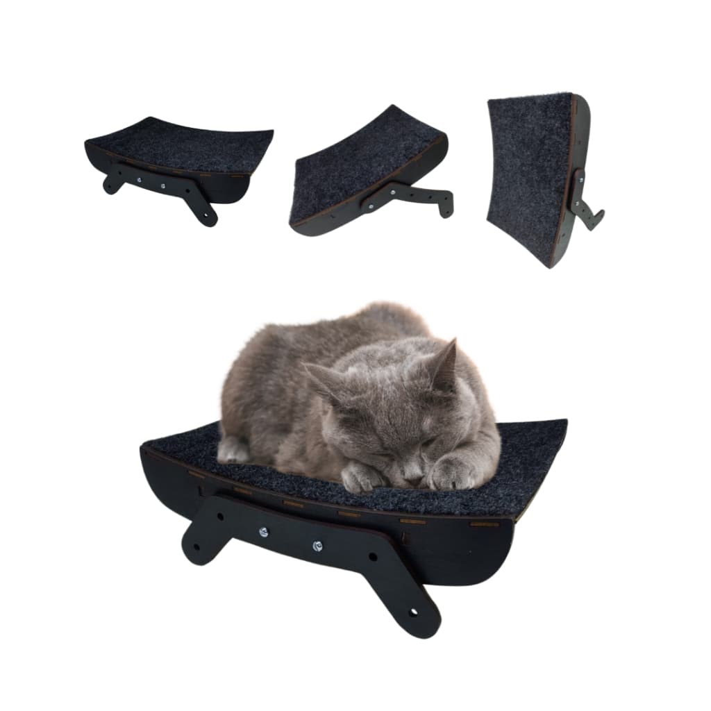 Cama Para Gatos Protetor Sofá Rampa e Arranhador Gato Mdf Preto Carpete Brinquedo Preto