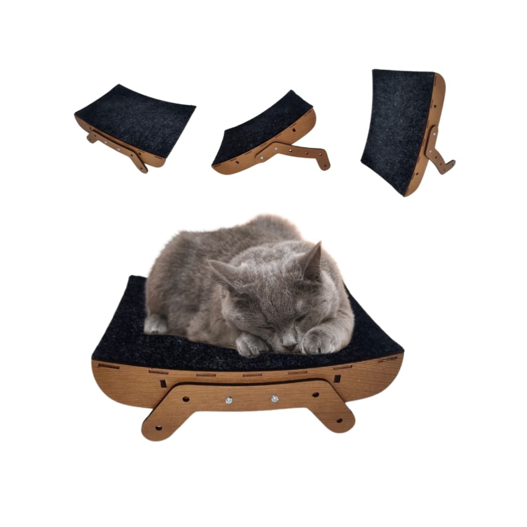 Cama Para Gatos Protetor Sofá Rampa e Arranhador Gato Mdf Preto Carpete Brinquedo Caramelo