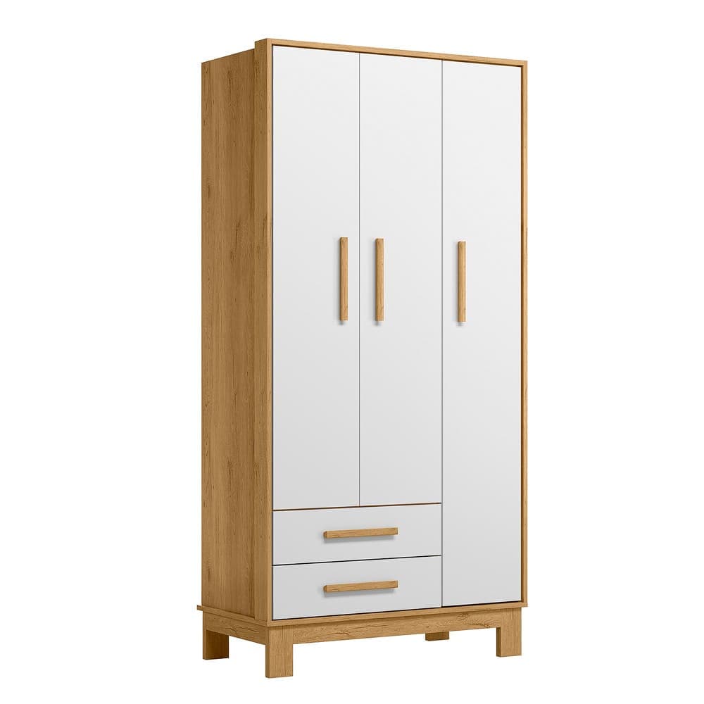 Guarda Roupa Infantil Slim Branco 3 Portas 2 Gavetas Cabideiro Nicho Organizador Quarto Bebê Moderno