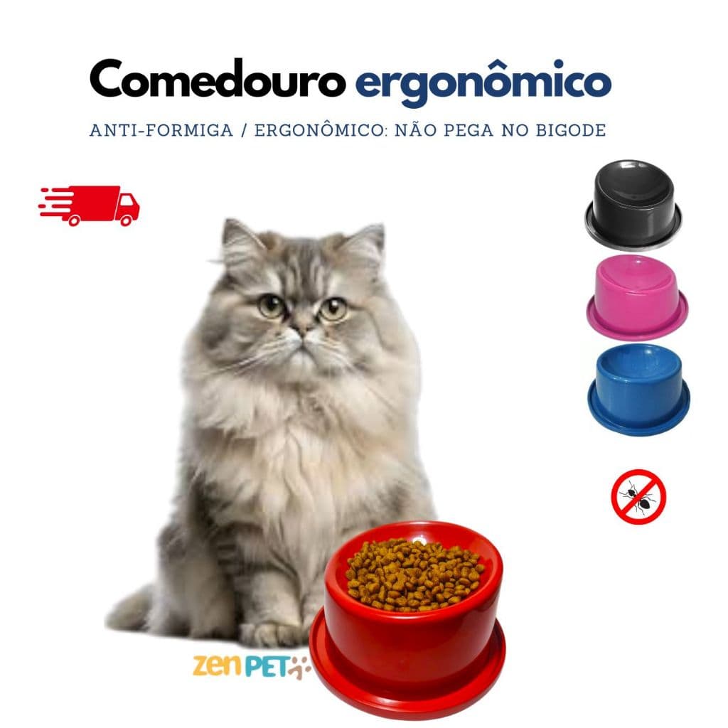 Comedouro Ergonômico Elevado Anti-Formiga para Gatos Adultos e Filhotes - 80ml