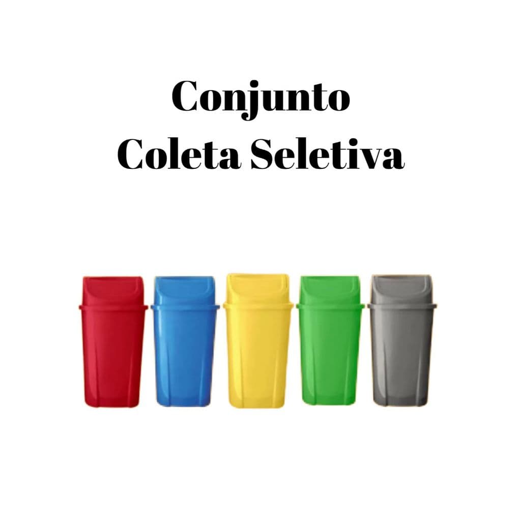 Kit 5 Lixeiras 60 Litros Basculante Vai E Vem Reforçada Seletiva Conjunto Reciclagem Multiuso Casa