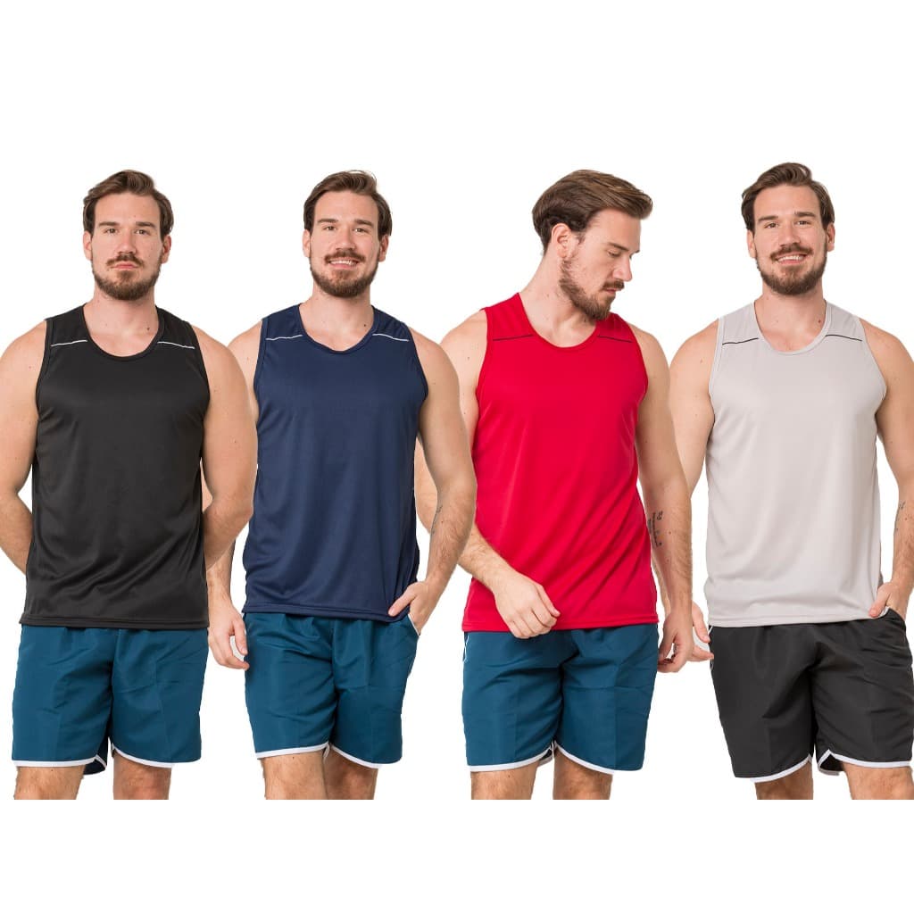 KIT 4 camiseta masculina regata dryfit LISA confortavel para treino corrida caminhada futebol cross