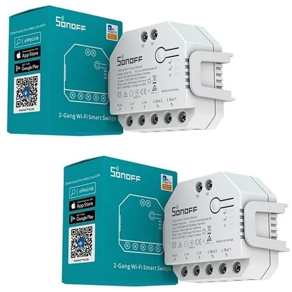 Kit 2 Sonoff Dual R3 Automação 2ch Wifi Motor Cortina Persiana