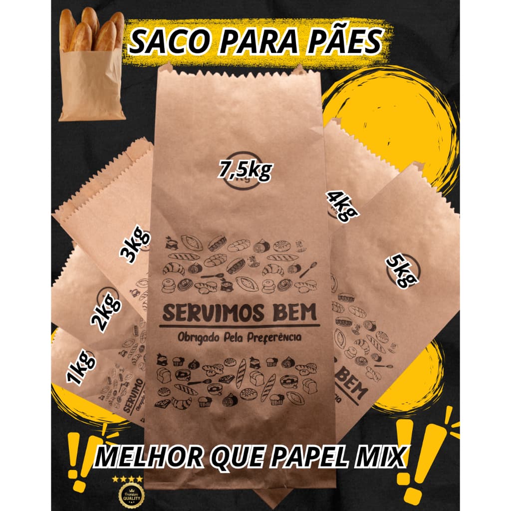 Saco para Pães - Tamanhos 1kg, 2kg, 3kg, 4kg, 5kg e 7,5kg