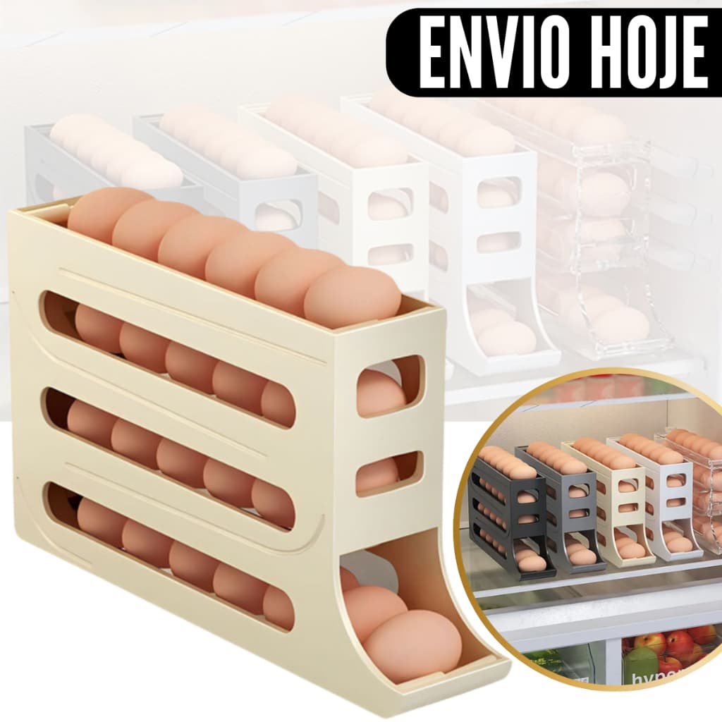 Porta Ovos Suporte Organizador Bandeja Geladeira Dispenser 4 Andares 30 Ovos Automático Rolante