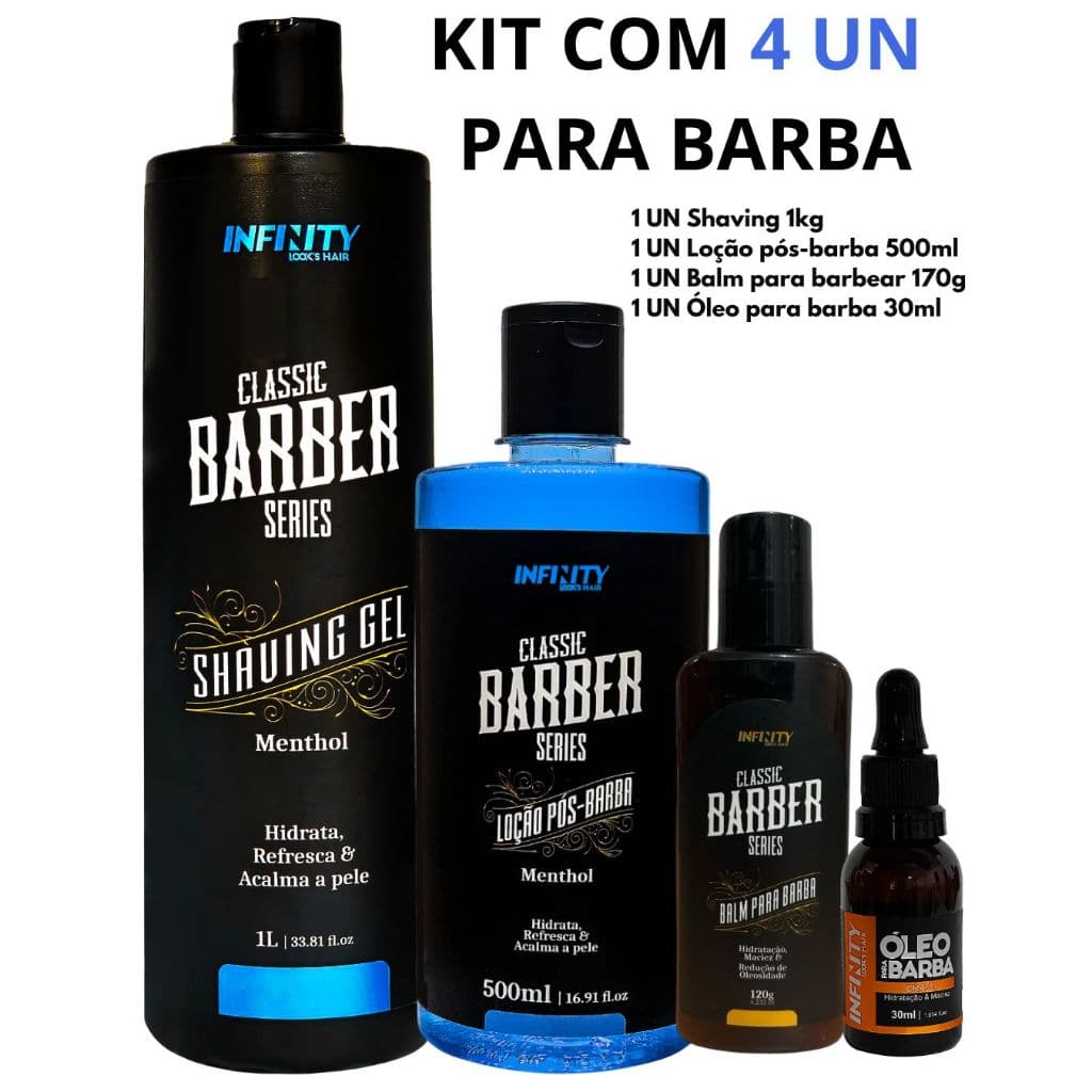 KIT BARBA MENTHOL 1 SHAVING 1L -1 LOÇÃO PÓS BARBA 500ML MENTHOL - 1 BALM 120G + 1 ÓLEO CRAVO