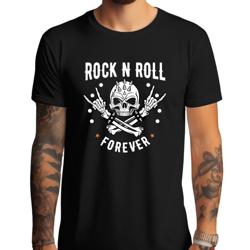 Camiseta Unissex Algodão Premium Casual Algodão 30.1 Rock N Roll Forever