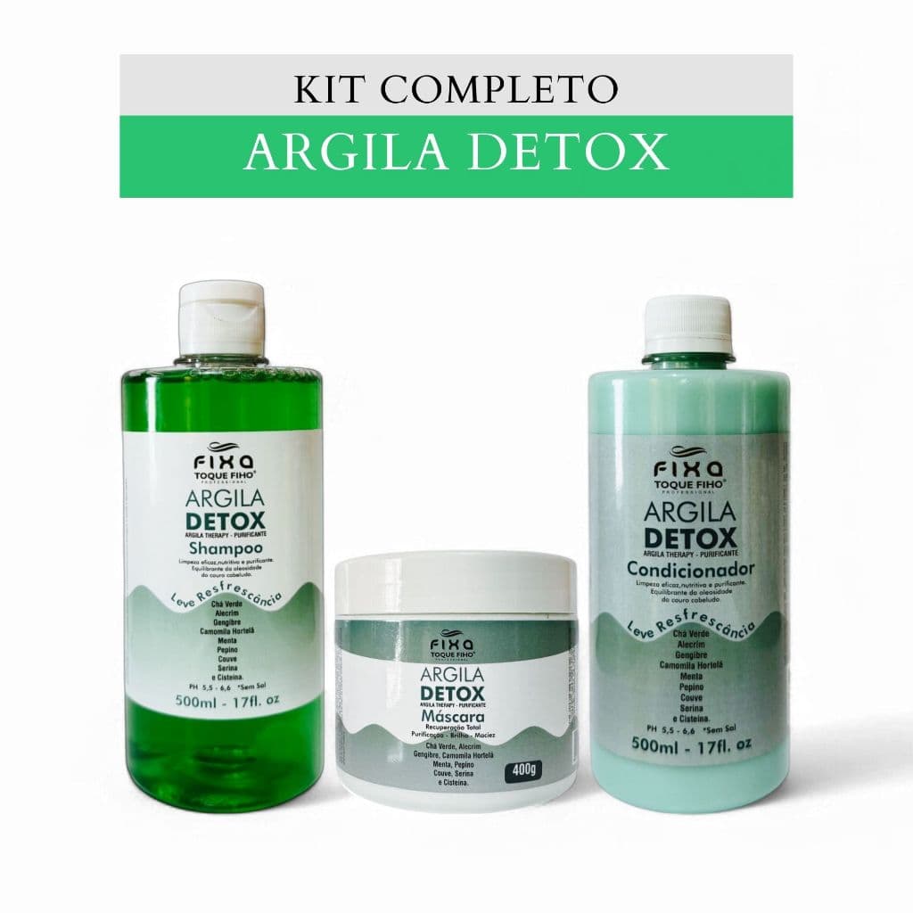 Kit Detox Capilar Argila Shampoo Condicionador E Máscara Purificante Couro Cabeludo Anticaspa
